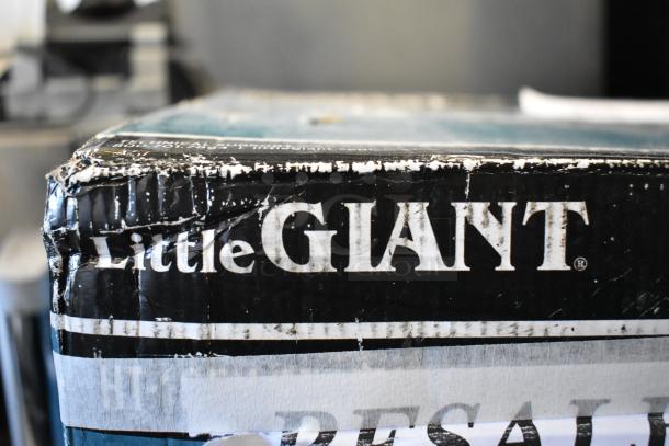 Brand new Little Giant Model HT-10E-CIA-FS submersible pump in scratched box, 0.5 HP, 115v, 80 GPM, 15 ft cord. Automatic.