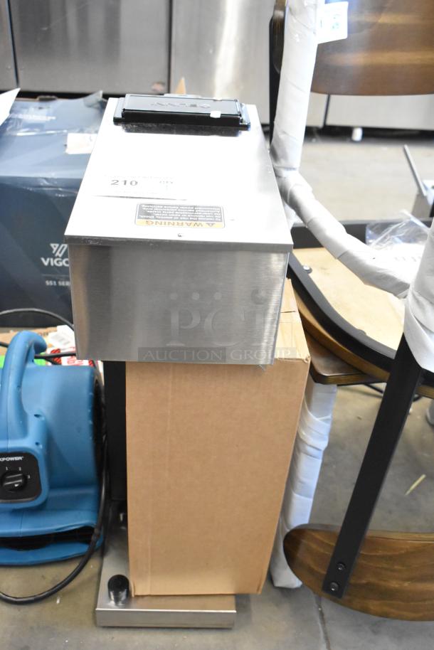 Brand new 2025 Bunn VPR-APS pourover airpot coffee brewer, 120V, scratch and dent condition, visible warning label.