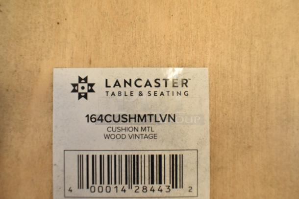 Lancaster Table & Seating chair label showing model 164CUSHMTLVN, cushion metal, wood vintage.