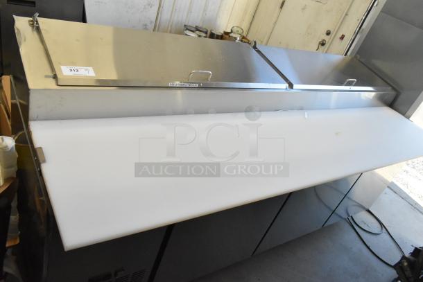Brand new Avantco 178SSPPT3 stainless steel pizza prep table with scratch and dent. Includes commercial casters. 115V, 1 phase.