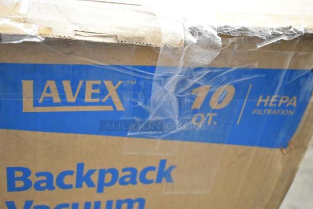 Brand new Lavex 10 Qt. backpack vacuum with HEPA filtration, scratch and dent condition, includes 8-piece tool kit.