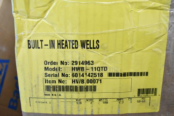 BRAND NEW Hatco HWB-11QTD 11 Qt. Heated Soup Well with Drain, 240V, 1 Phase. Packaging shows serial no. 6014142518.