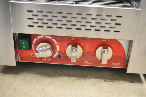 Avantco 184T3300D stainless steel conveyor toaster, 10" wide, 3" opening, 800 slices/hr, new scratch and dent condition.