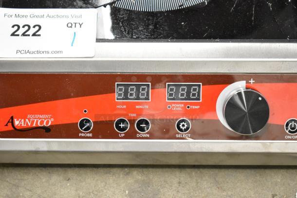 Brand new Avantco 177IC1800P induction range, stainless steel, countertop model. Includes probe. Notable cooktop damage.
