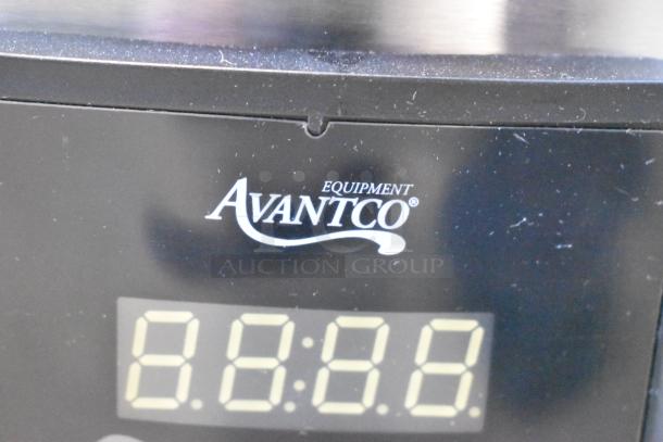 Brand new Avantco 177RCSB90 digital electric rice cooker; 90 cup capacity, 240V, with branded display.