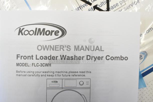 Owner’s manual for KoolMore FLC-3CWH Front Loader Washer Dryer Combo. Manual advises careful reading before use.