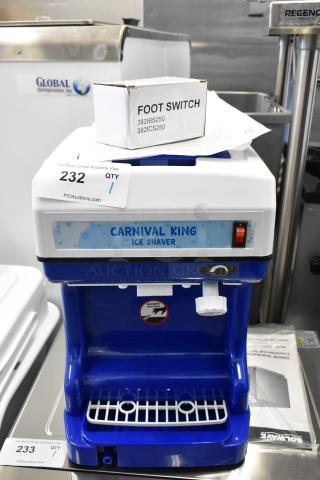 Brand new Carnival King ICS250 Ice Shaver, 2024 model, scratch and dent condition. 120 Volts, includes foot switch.