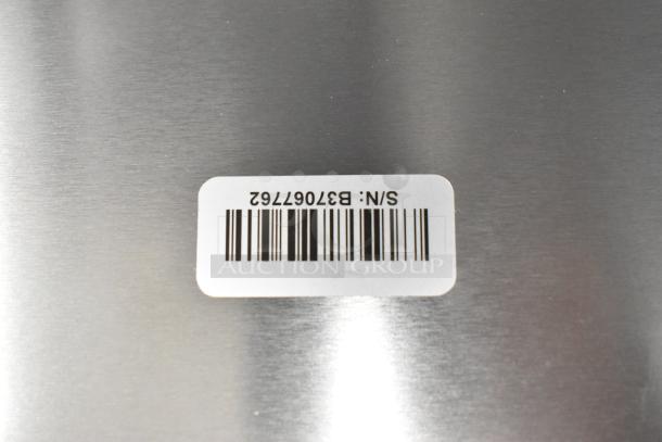 SimpleHuman Stainless Steel Butterfly Step Can, 12 Gallon, scratch and dent, with visible barcode label S/N: B37067762.