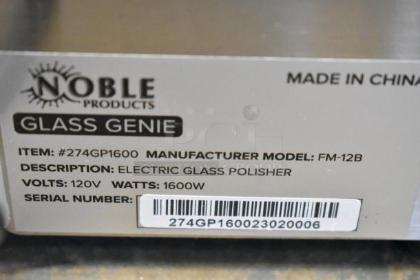 Noble Glass Genie 274GP1600 electric glass polisher, stainless steel, 120V, 1600W. New condition with label and serial number.