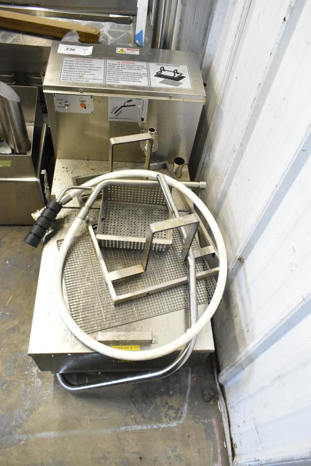Fryclone 259OFM110 stainless steel portable fryer oil filter machine, brand new with scratches, 115 lb. capacity, 120V.