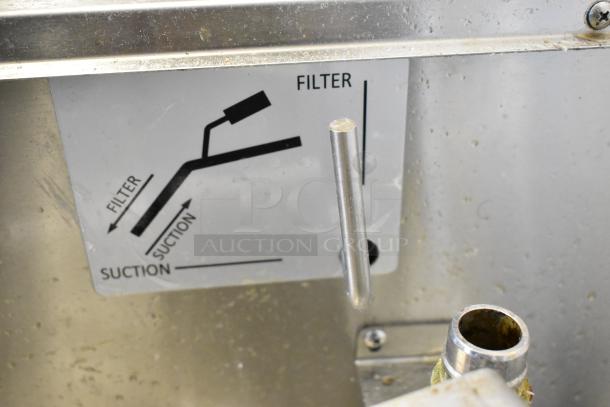 2024 Fryclone 259OFM110 stainless steel fryer oil filter machine, 115 lb. capacity, with filter/suction label. 120V.