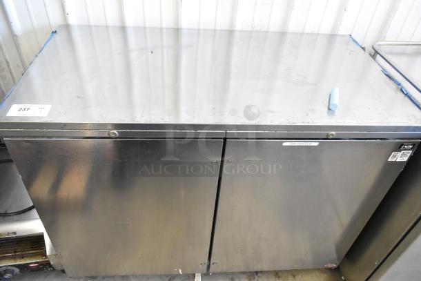 Perlick BR48 stainless steel 2-door undercounter cooler with Fetco holders. 115 volts, 1 phase, good condition.