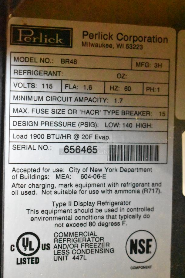 Perlick BR48 Stainless Steel Commercial 2-Door Undercounter Cooler with 2 Fetco Beverage Holders, 115V, 1 Phase.