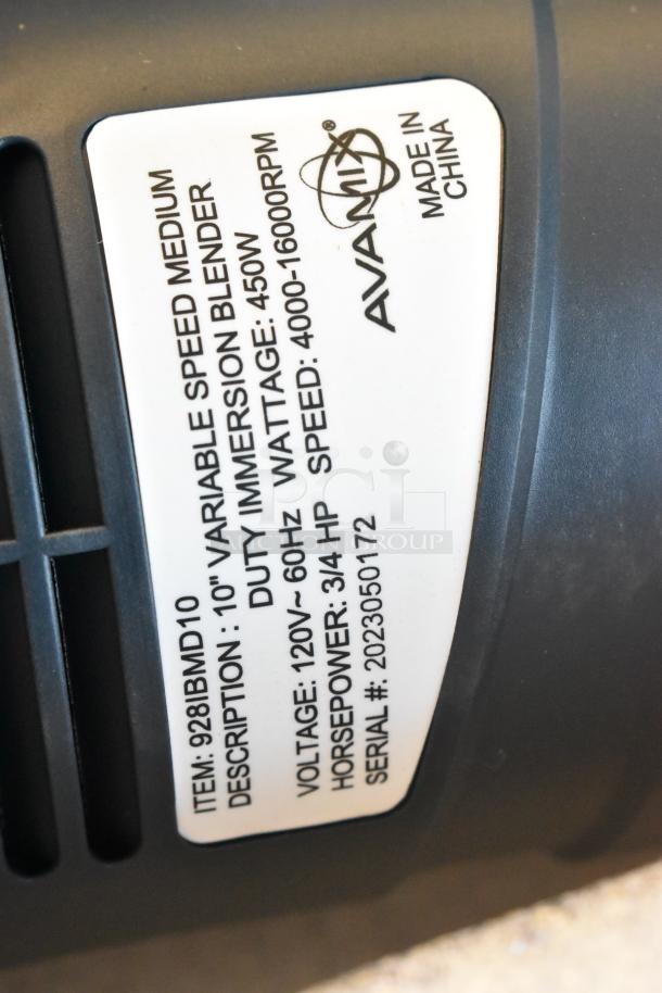 BRAND NEW AvaMix 928IBMD10 10" immersion blender, 3/4 hp, 120V, scratch and dent condition, serial #2023050172.