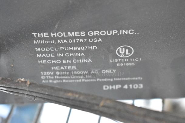 Patton PUH9907HD Room Heater, 120V, 1 Phase, model info on label, made in China, UL listed, Holmes Group brand.