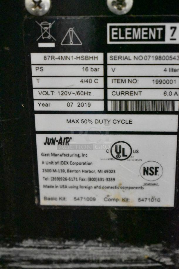 Jun-Air 87R-4MN1-HSBHH Nitro Brew Nitrogen Generator, stainless steel, 120V, 1 phase, commercial casters, label visible.