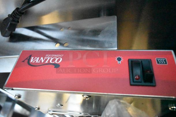 Avantco 177FFDS1 stainless steel infrared French fry warmer, features control panel with switches, brand label visible.
