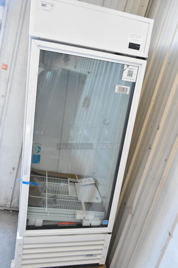 2025 True TSCI-600R-G-PH commercial cooler merchandiser, glass door, poly coated racks, 115V, brand new with minor scratches.