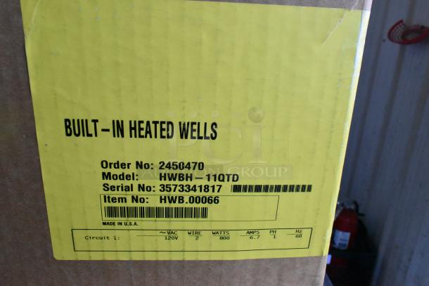 BRAND NEW SCRATCH AND DENT Hatco HWBH-11QTD Heated Soup Well. 11 Qt, 120V, 1 Phase. Yellow label with model and specs.