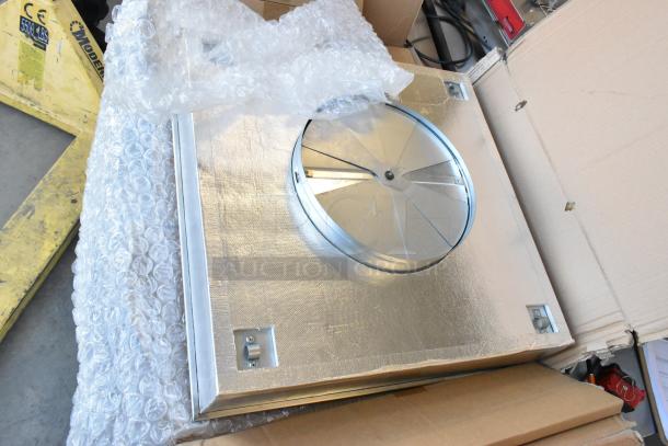 CaptiveAire DI-PSP-12-24X24 Diffuser in original packaging, metallic finish, new condition, partially covered with bubble wrap.