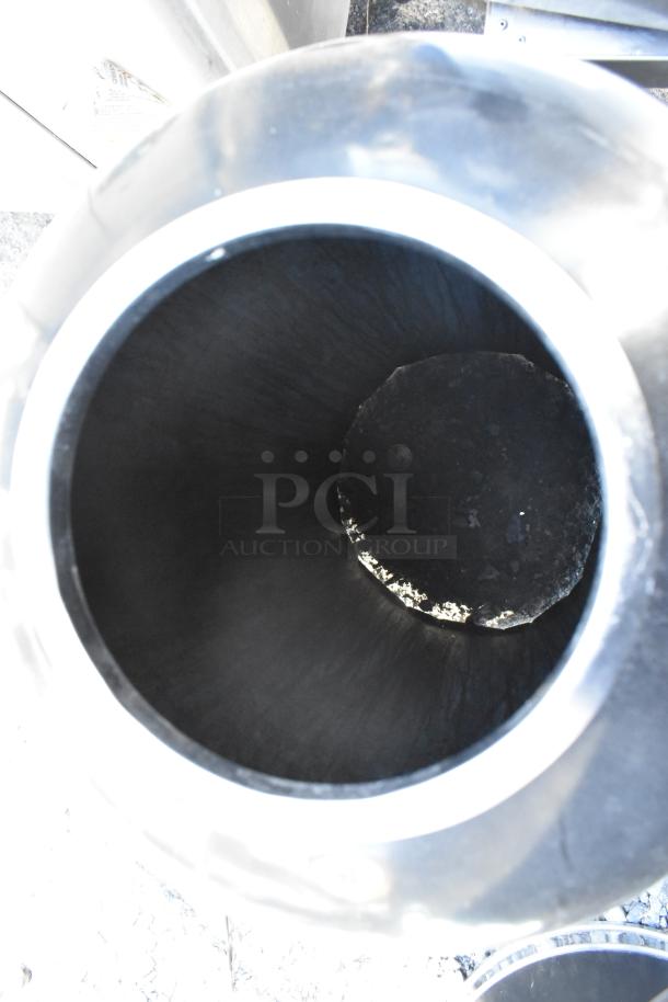 Two metal trash can shells, cylindrical shape, black interior, used condition. Auction offers double your bid.