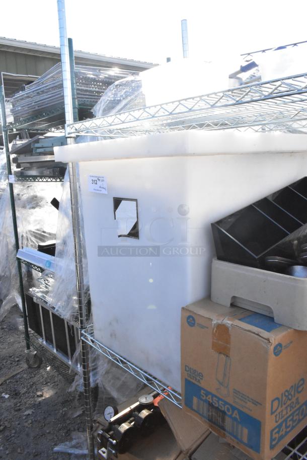 Chrome finish 3-tier wire shelving unit with trash bin, Libbey beer glasses, and Dixie Ultra 54550A dispenser. Buyer must dismantle.