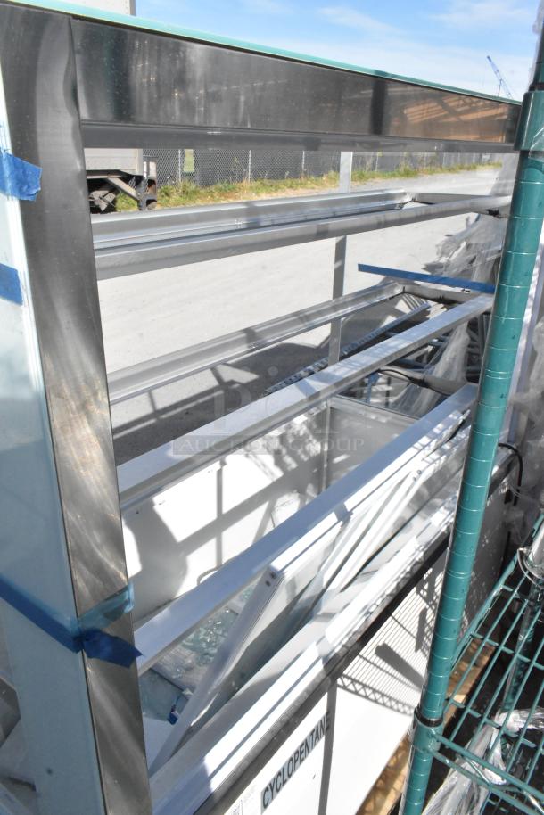 Avantco 193BCFD60W white square dry bakery display case, 59 1/8", with LED lighting. New condition, 110-120V, 1 phase.