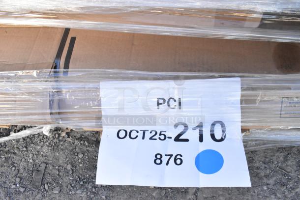 15 brand new scratch and dent items, wrapped in plastic. Includes dish cabinet, traffic door, strip warmer, poly top table.