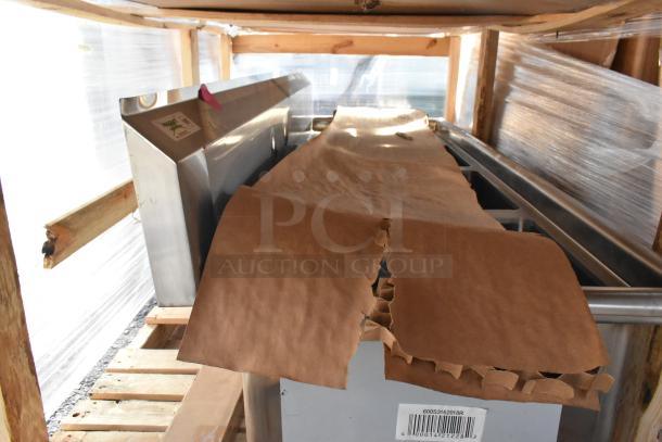 Brand new Regency 600S3162018R stainless steel 3 bay sink with right side drain board, scratch and dent condition, no legs.