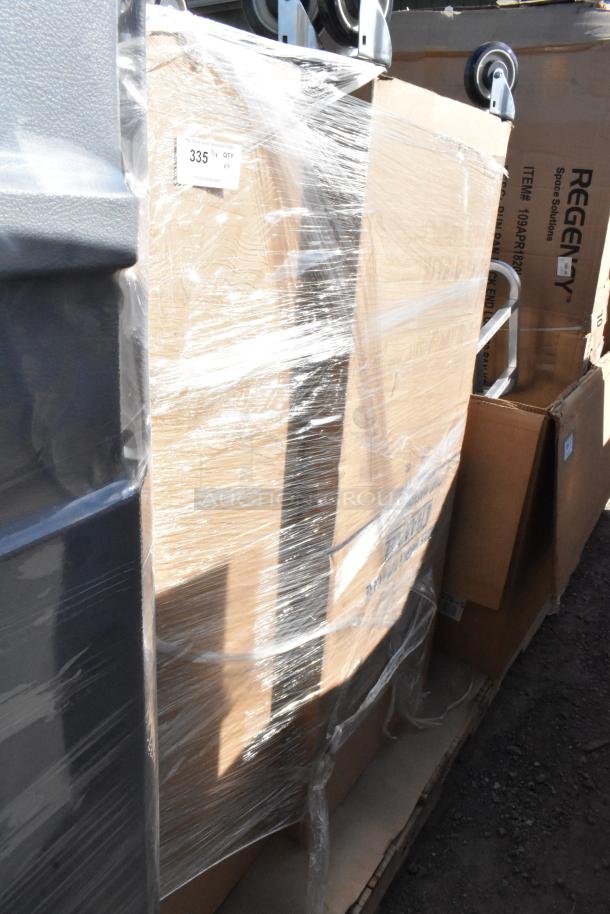 Three brand new Channel AXD518P6 bottom load aluminum platter racks, 11 shelves, wrapped for protection. Scratch and dent condition.