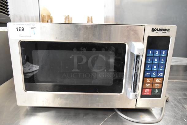 2022 Solwave 180MW112T stainless steel commercial countertop microwave oven, 120 volts, 1 phase, with control panel.