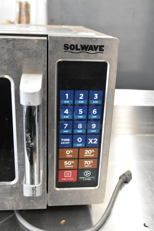 2022 Solwave 180MW112T stainless steel commercial countertop microwave oven, 120V, 1 phase, control panel with time settings.