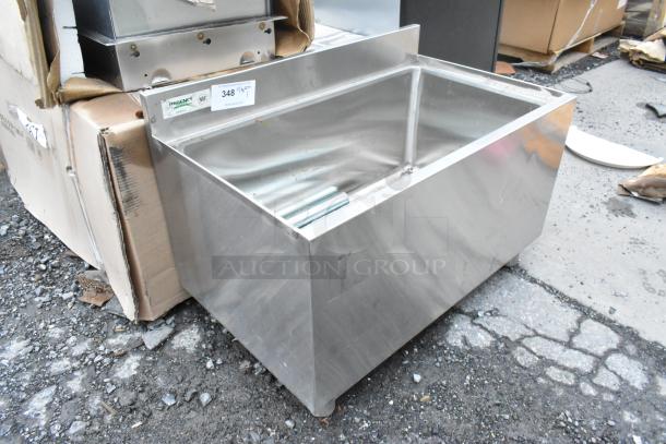 Brand new Regency 600IB1830 18" x 30" stainless steel underbar ice bin. Slight scratches, NSF label, 98 lb. capacity.