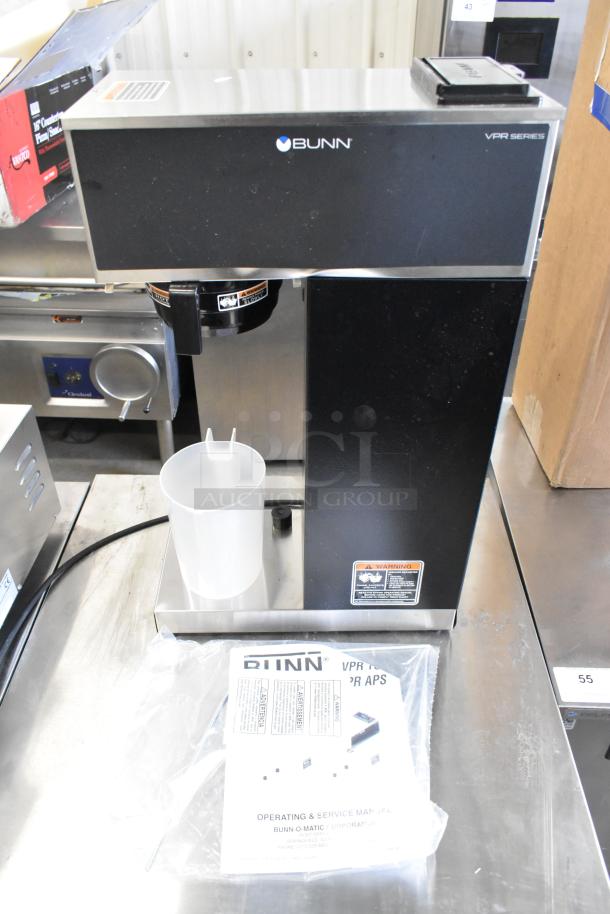 Brand new Bunn VPR-APS Pourover Airpot Coffee Brewer, 120V, 1 Phase, with slight scratches and dents. Operating manual included.