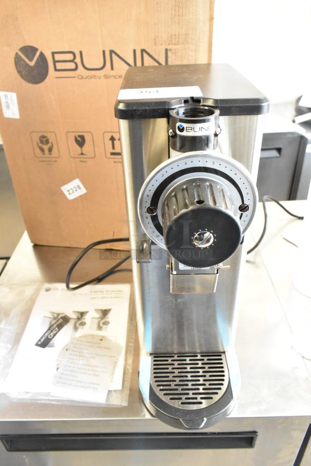 Brand new 2025 Bunn 55600.0100 GVH-1 1 lb. stainless steel bulk coffee grinder. Includes original packaging and manuals.