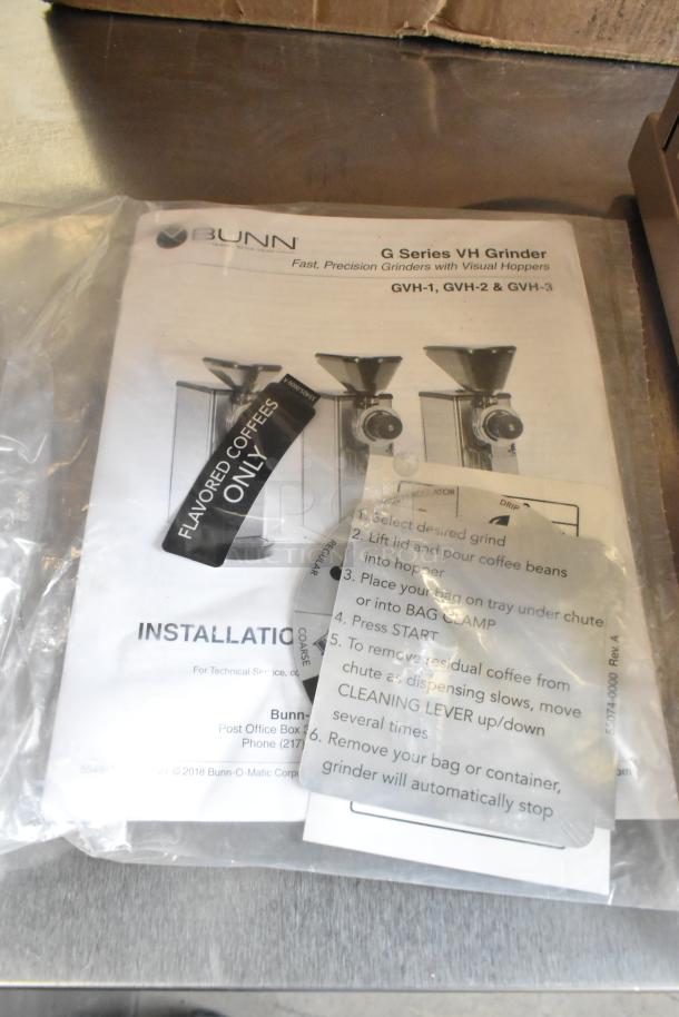 BRAND NEW Bunn 55600.0100 GVH-1 Stainless Steel Bulk Coffee Grinder, scratch and dent, tags indicate flavored coffees only.