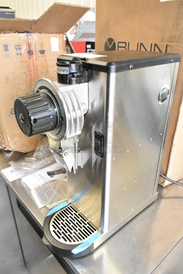 BRAND NEW SCRATCH AND DENT 2025 Bunn 55600.0100 GVH-1 stainless steel bulk coffee grinder, 120V, 1 lb. capacity.