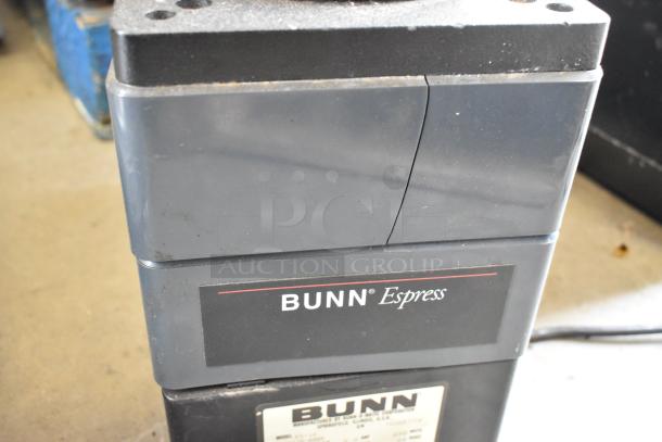Bunn ES-1G metal espresso bean grinder, countertop model, no lid, 120 volts, 1 phase. "BUNN Espress" label.