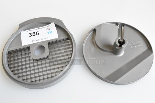 2 brand new food processor blades, including EM/SD 5-6/16, scratch and dent condition. Auction lot number 355.