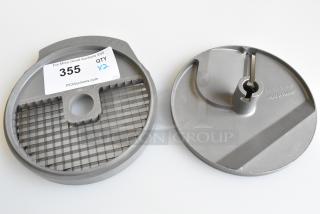 2 brand new food processor blades, including EM/SD 5-6/16, scratch and dent condition. Auction lot number 355.