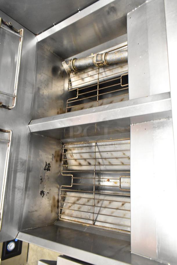 Frymaster PH255SC stainless steel commercial deep fat fryer interior view, natural gas, 80,000 BTU, with commercial casters.