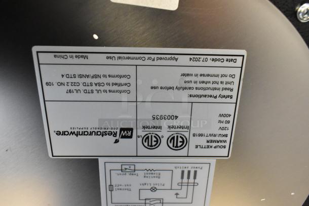 BRAND NEW Hi Tek RWT1661B 11 Quart Soup Kettle Food Warmer, 120V, 1 Phase, labeled for commercial use, made in China.