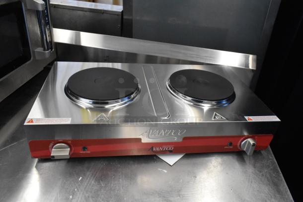 Brand new Avantco 177EB202SBSM double burner solid top stainless steel hot plate, 240V, 1 phase, Hi Tek make.