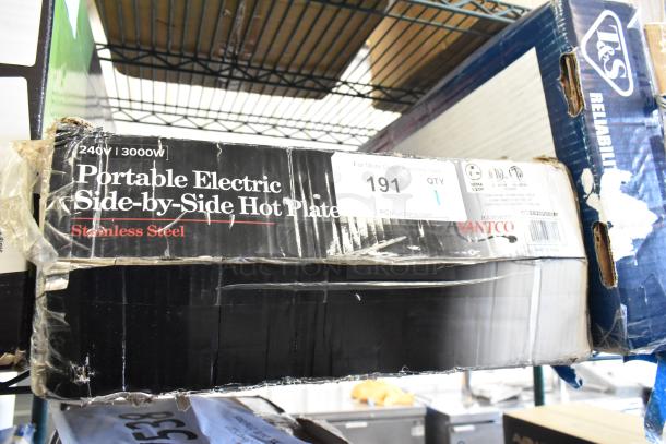 BRAND NEW Avantco Double Burner Solid Top Hot Plate. Stainless steel, 240V. Box shows wear. Model 177EB202SBSM.