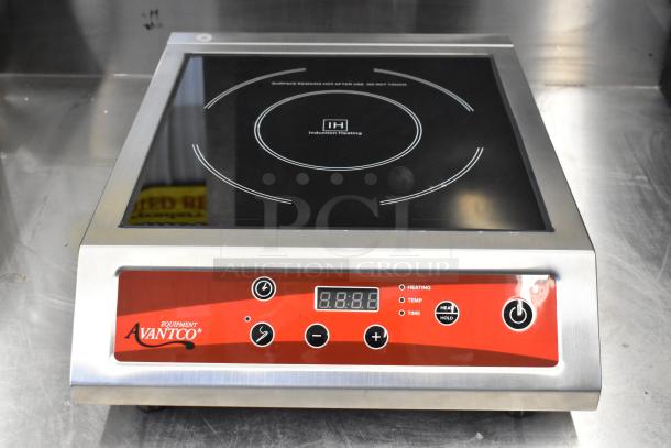 Brand new Avantco 177IC3500P countertop induction range with probe. Features digital display, stainless finish, 208-240V, 1 Phase.
