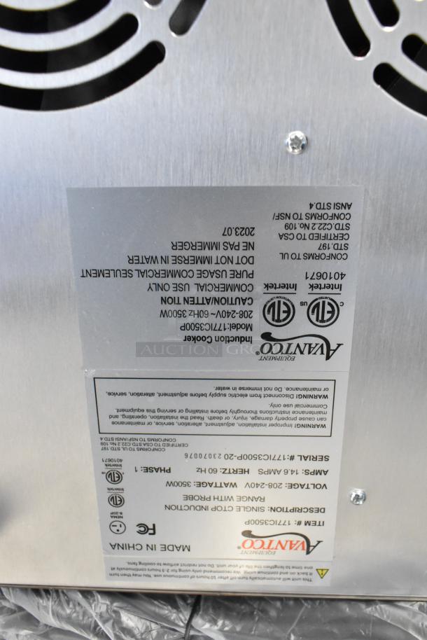 BRAND NEW Avantco 177IC3500P induction range in scratch and dent condition. 208-240V, 1 phase, with probe, serial #401067.