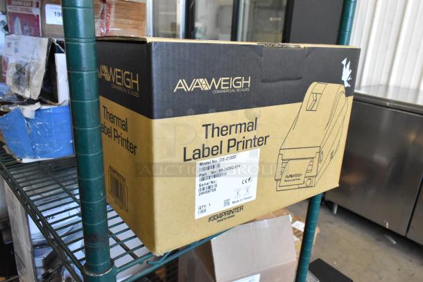 New AvaWeigh OS-2130D Thermal Label Printer box for price computing scales; scratch and dent condition. Model info visible.