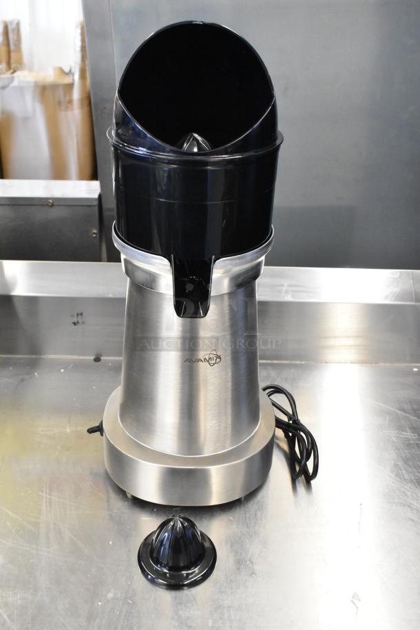 Brand new AvaMix 928CJ1400 electric citrus juicer, stainless steel, 120V, 1-phase, minor scratches.