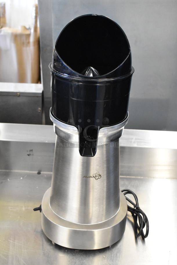 Brand new AvaMix 928CJ1400 electric citrus juicer, stainless steel, 120V, 1 Phase. Slight scratches, dented.