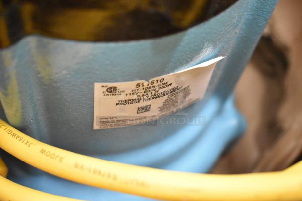 "Little Giant 511710 submersible effluent pump, model HT-10E-CIA-FS, .5 HP, 115V, 80 GPM, new condition, visible label."